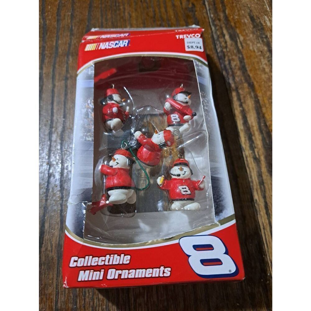 Vintage Trevco Nascar #8 Dale Earnhardt Jr Snowmen Pit Crew Mini Ornaments